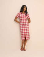 Red Checked Collared Alexandria Midi Shirt Dress