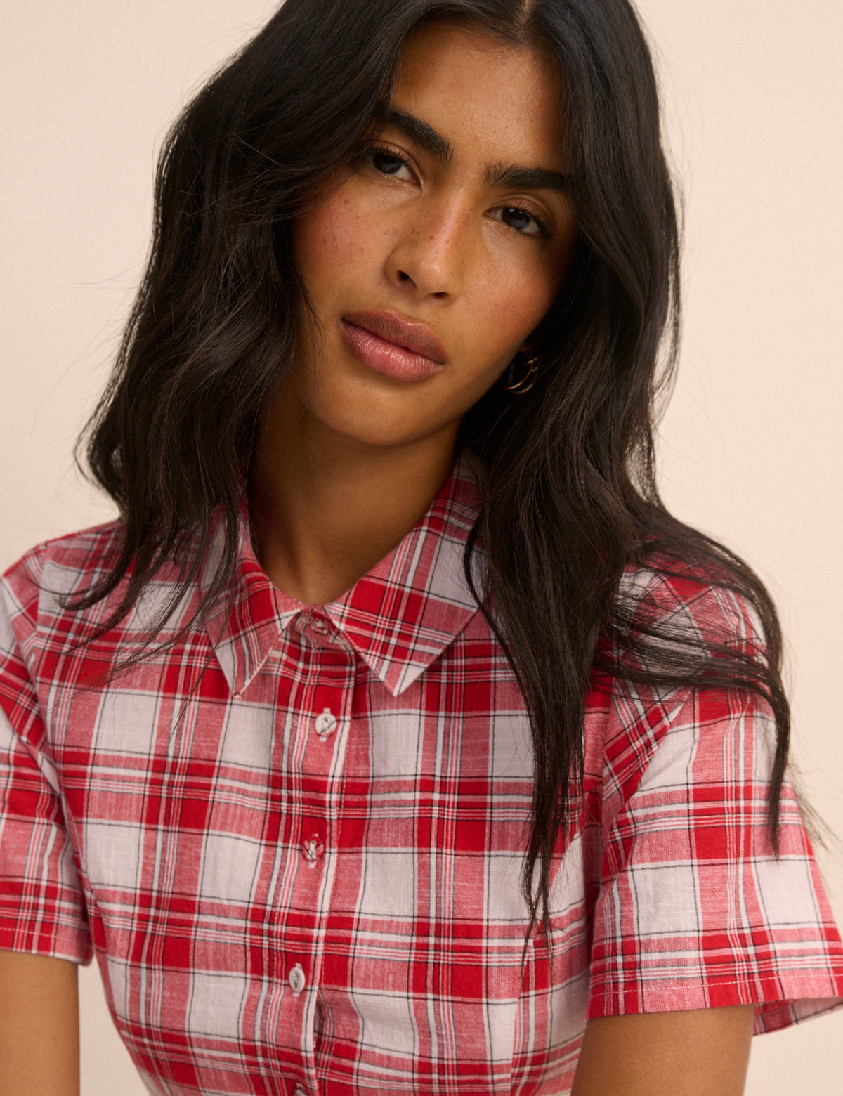 Red Checked Collared Alexandria Midi Shirt Dress