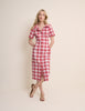 Red Checked Collared Alexandria Midi Shirt Dress