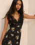 Black Floral Lace Trim Indy Midi Dress