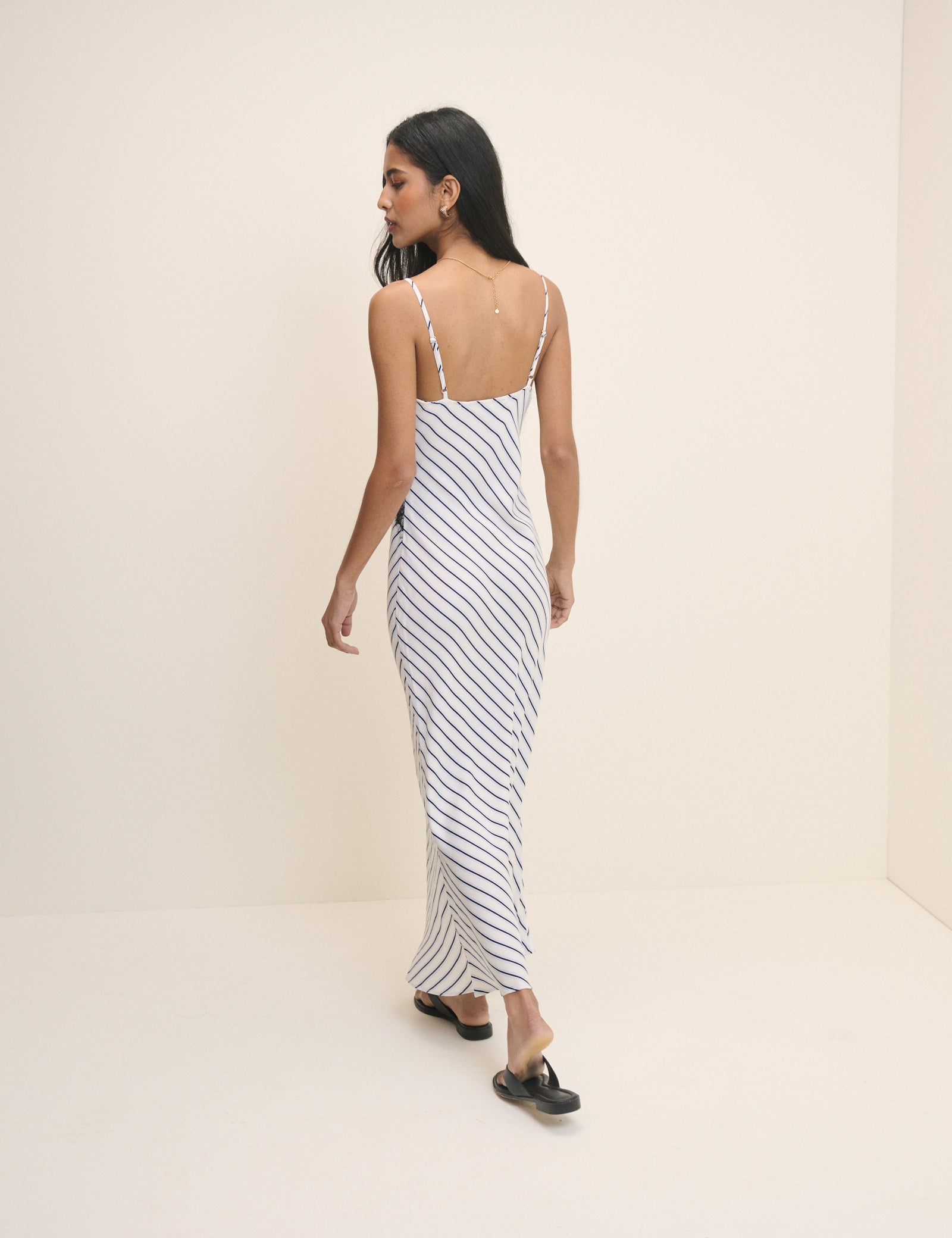 White and Navy Striped Slip Emerson Midi Dress