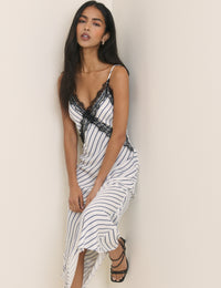 White and Navy Striped Slip Emerson Midi Dress