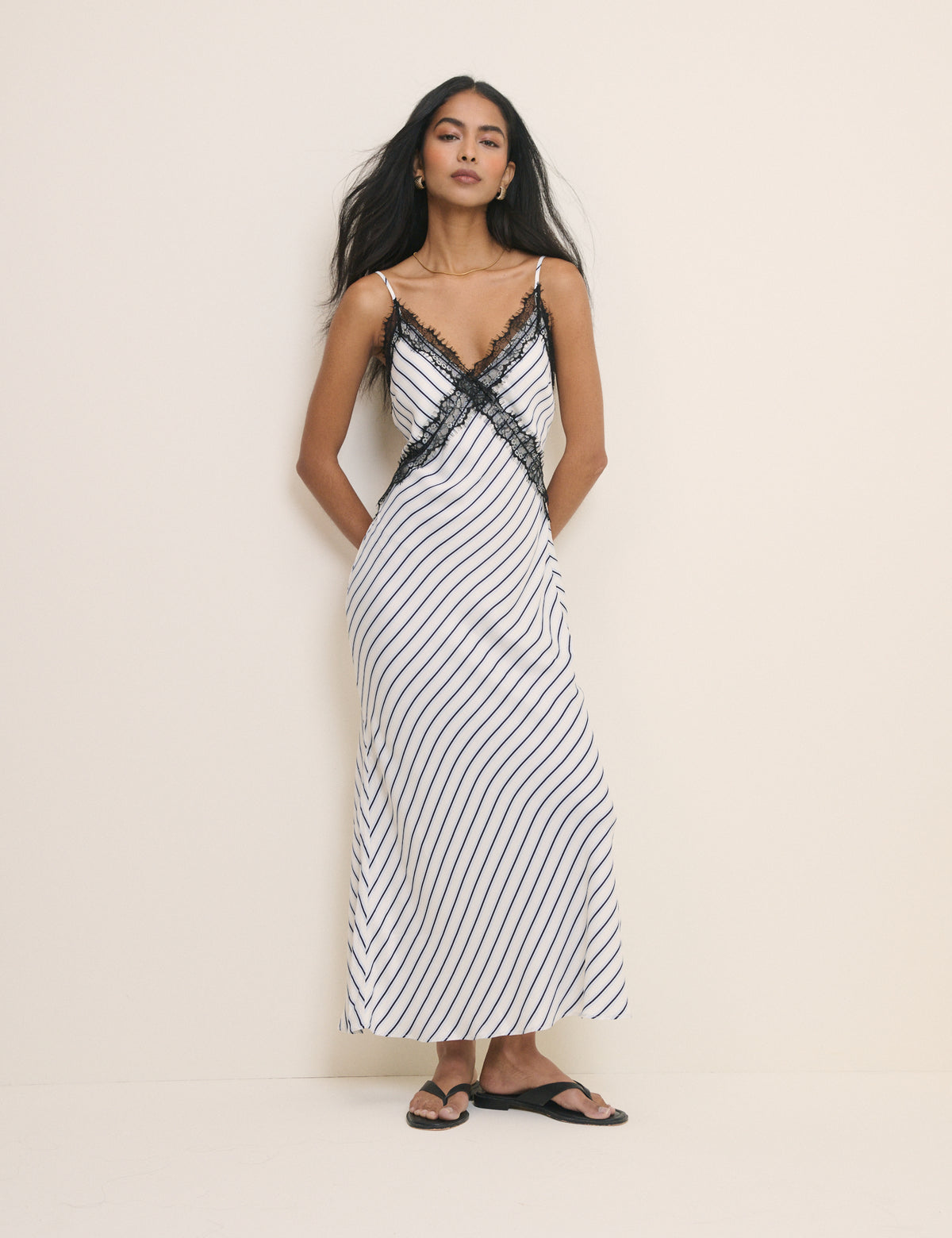 White and Navy Striped Slip Emerson Midi Dress