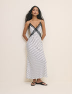 White and Navy Striped Slip Emerson Midi Dress