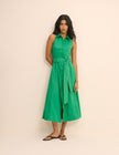 Green Button Down Collared Hunter Midi Dress