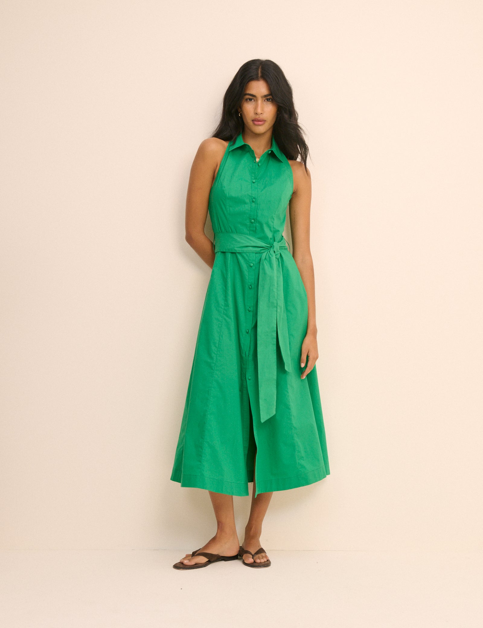 Green Button Down Collared Hunter Midi Dress