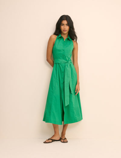 Green Button Down Collared Hunter Midi Dress
