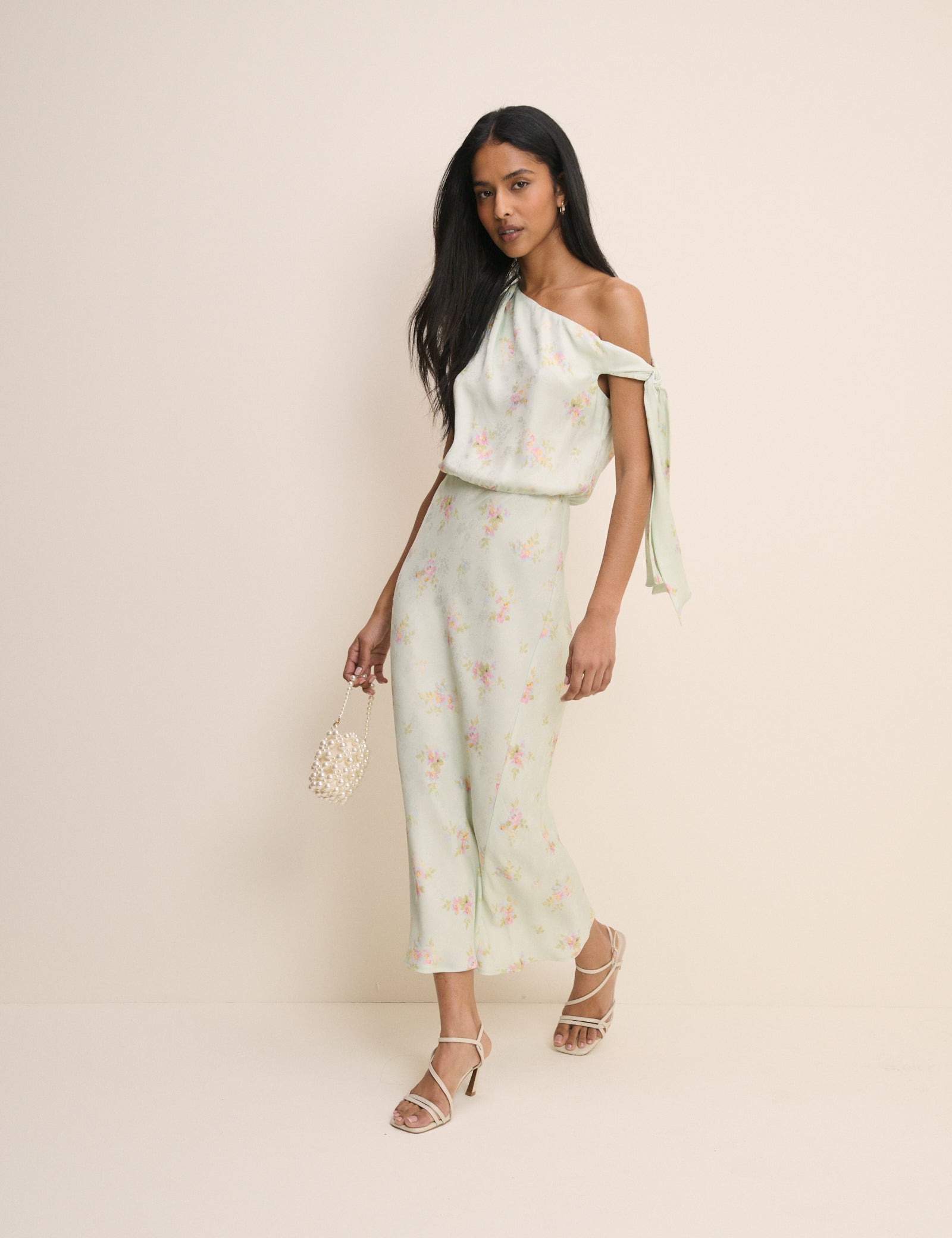 Mint Blue Floral Kavita Satin Midi Dress Mint Blue Floral Kavita Satin Midi Dress