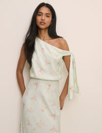 Mint Blue Floral Kavita Satin Midi Dress