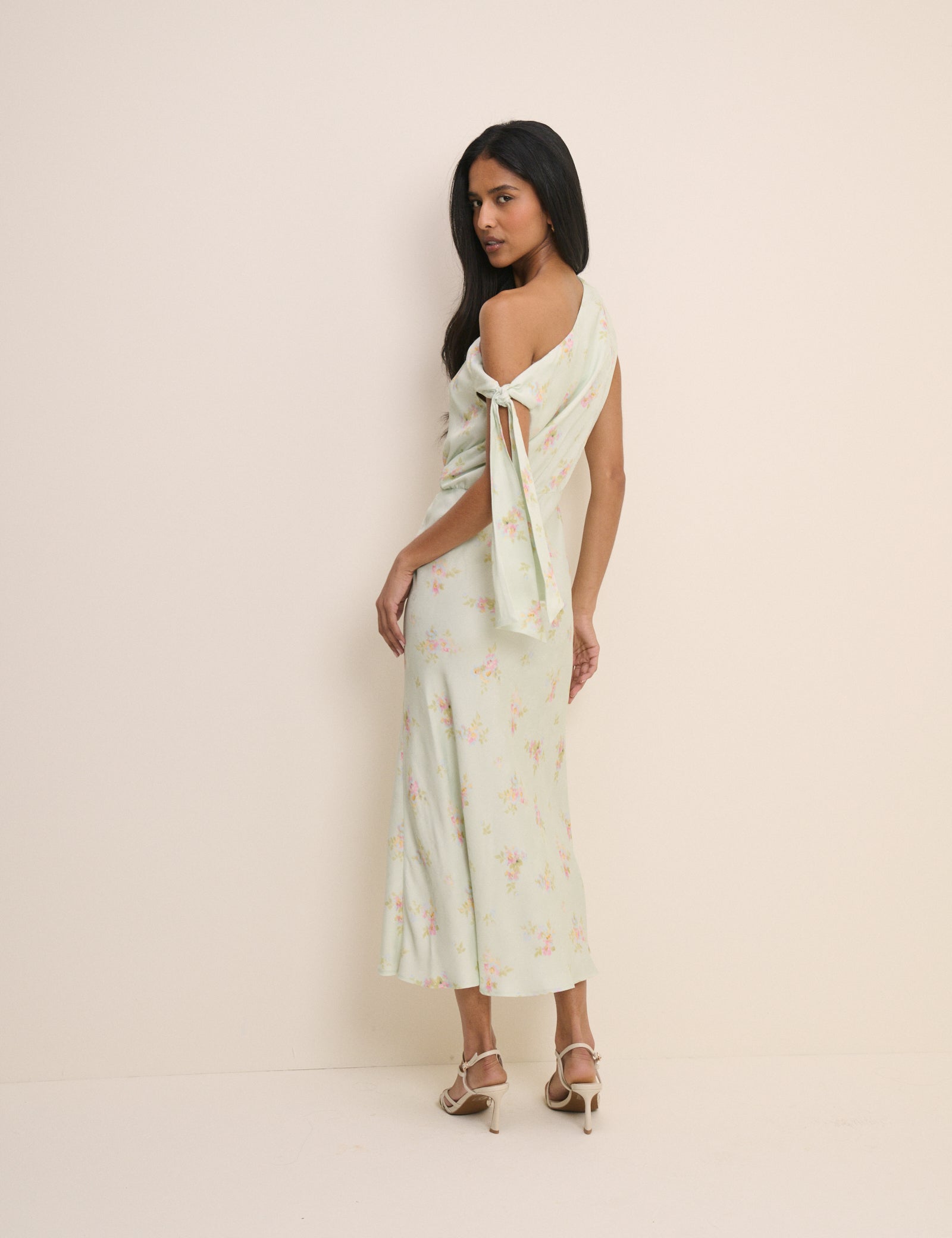 Mint Blue Floral Kavita Satin Midi Dress