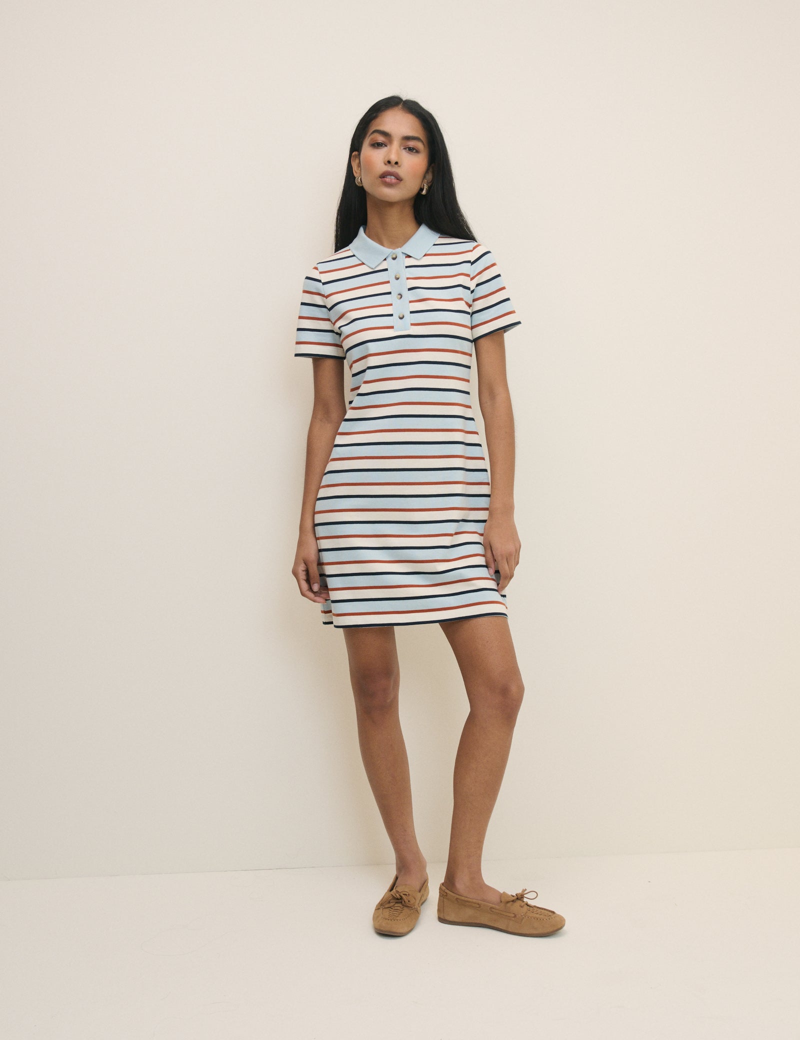 Blue Striped Collins Mini Jersey Polo Dress