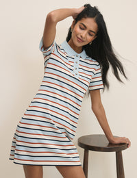 Blue Striped Collins Mini Jersey Polo Dress