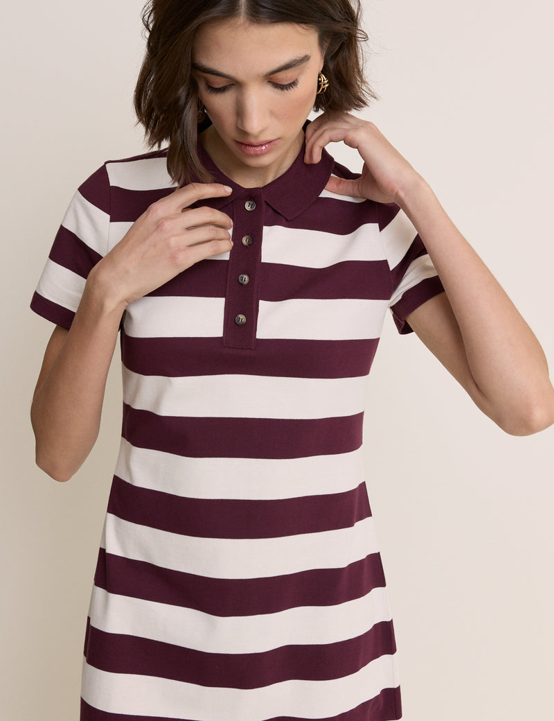 Burgundy Striped Jersey Polo Collins Mini Dress