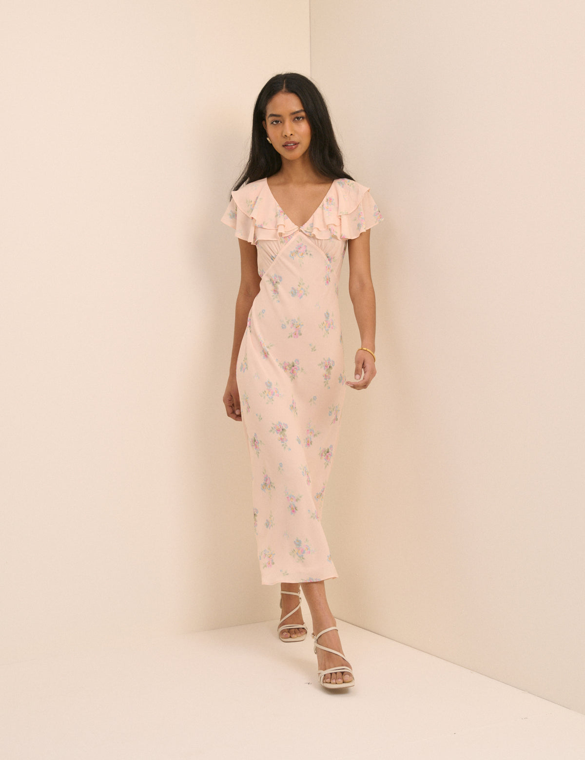 Blush Pink Floral Ellen Midi Dress