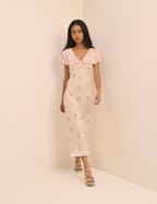 Blush Pink Floral Ellen Midi Dress