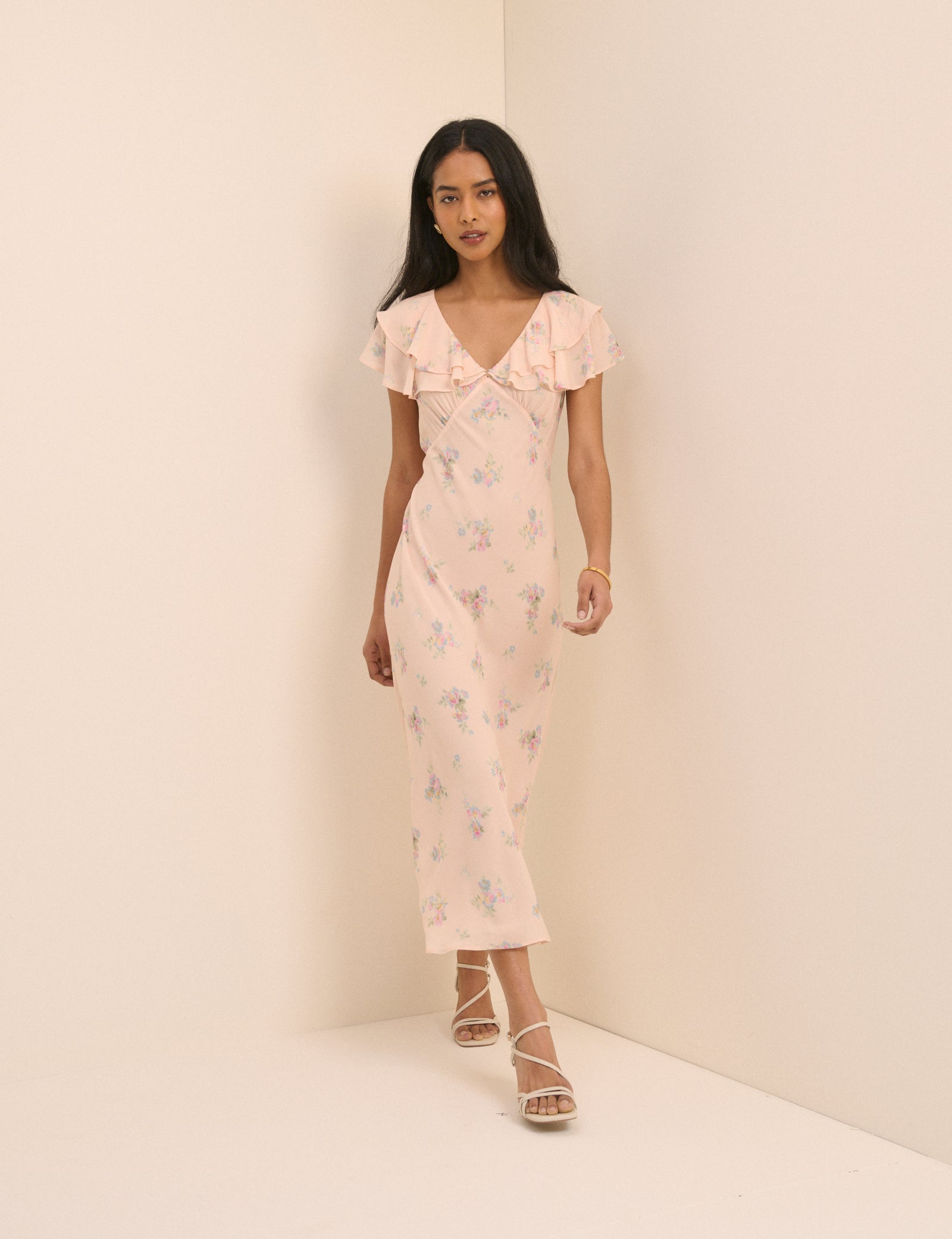 Blush Pink Floral Ellen Midi Dress