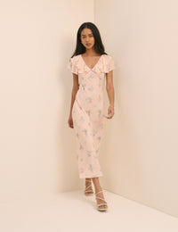 Blush Pink Floral Ellen Midi Dress