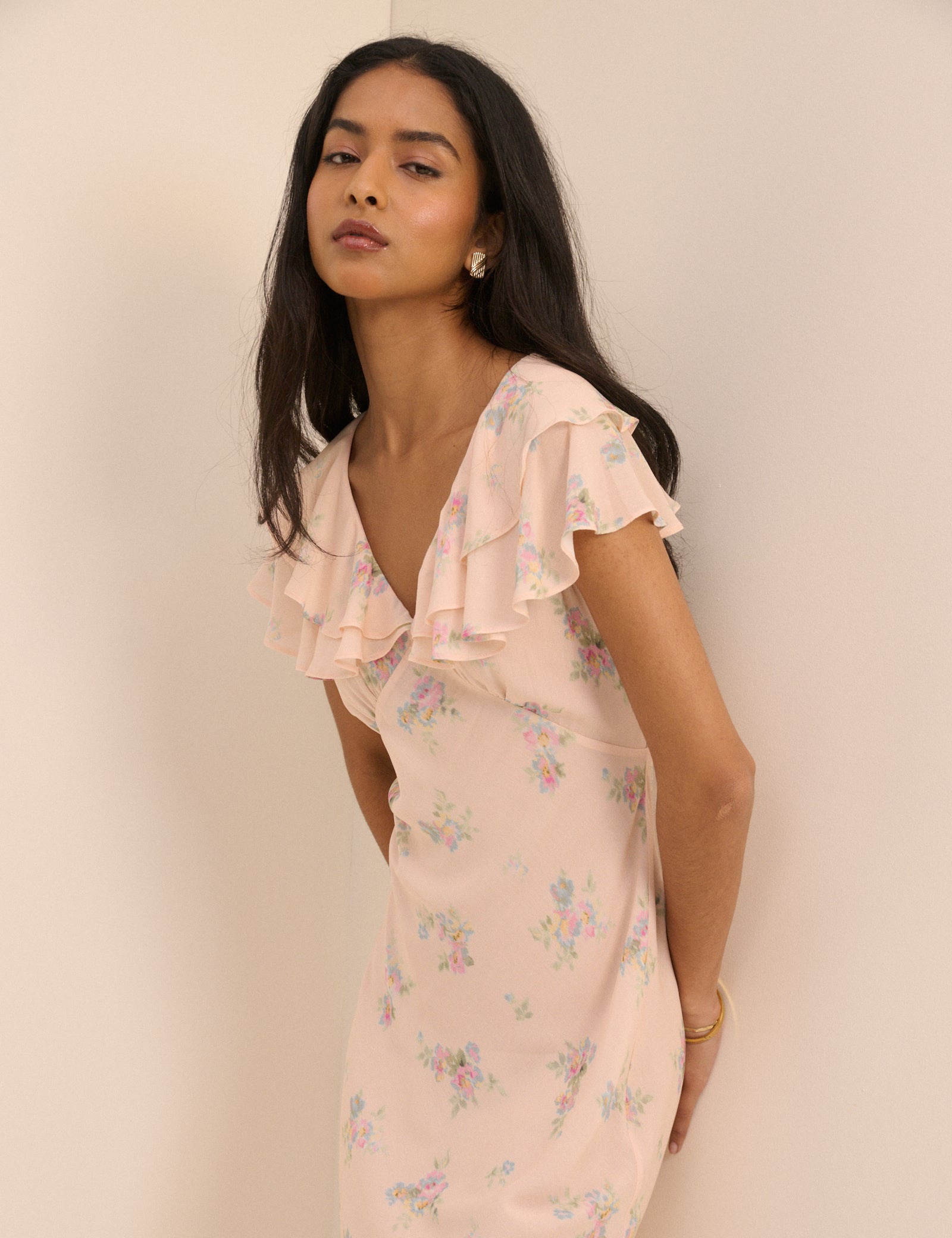 Blush Pink Floral Ellen Midi Dress