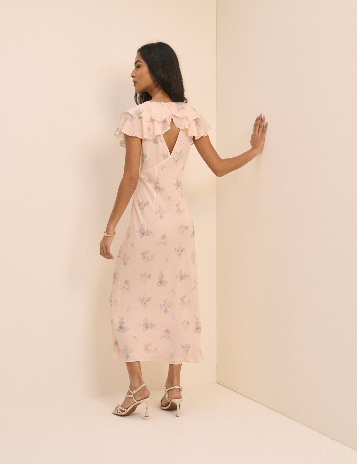 Blush Pink Floral Ellen Midi Dress