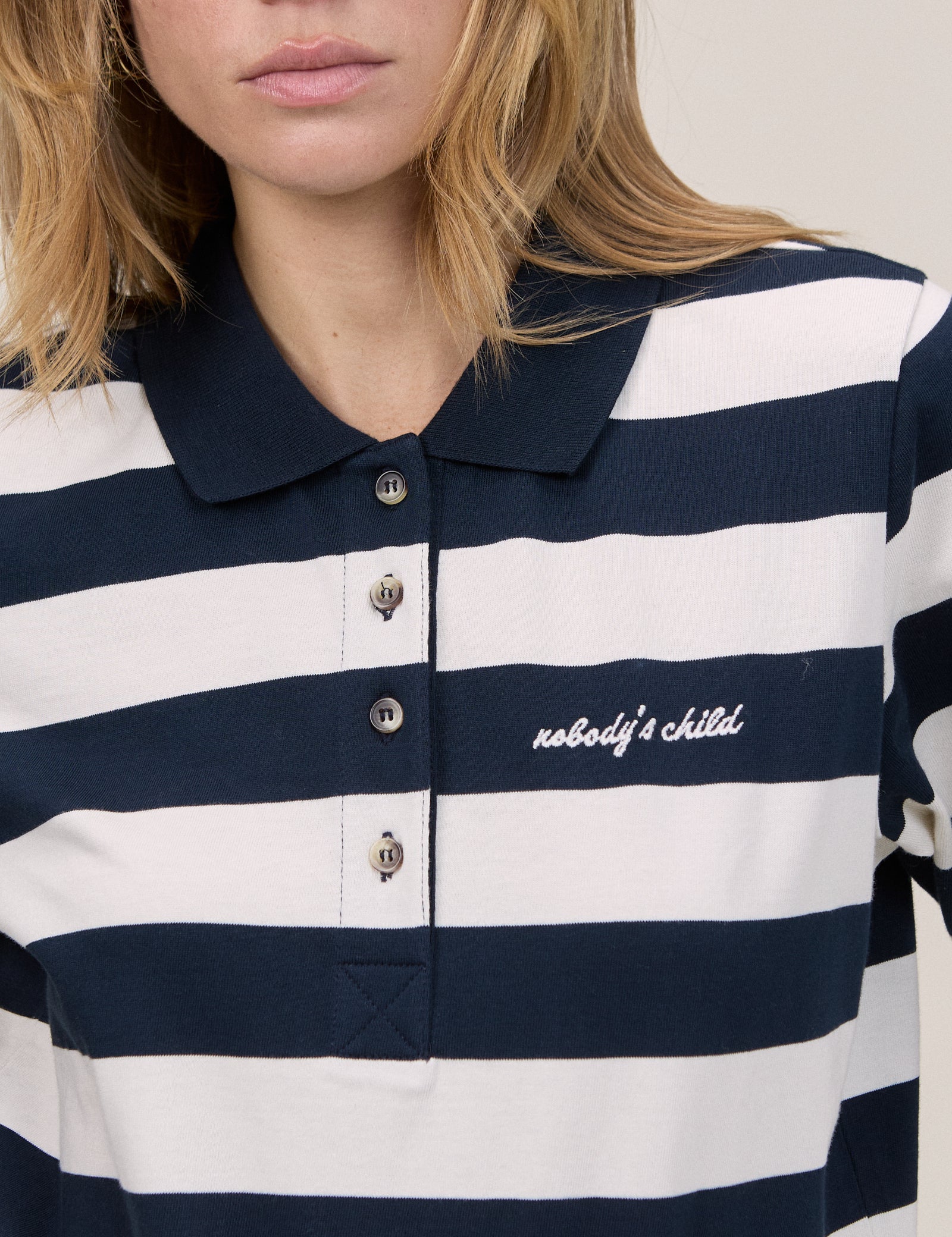 Navy Striped Short Sleeve Polo Top