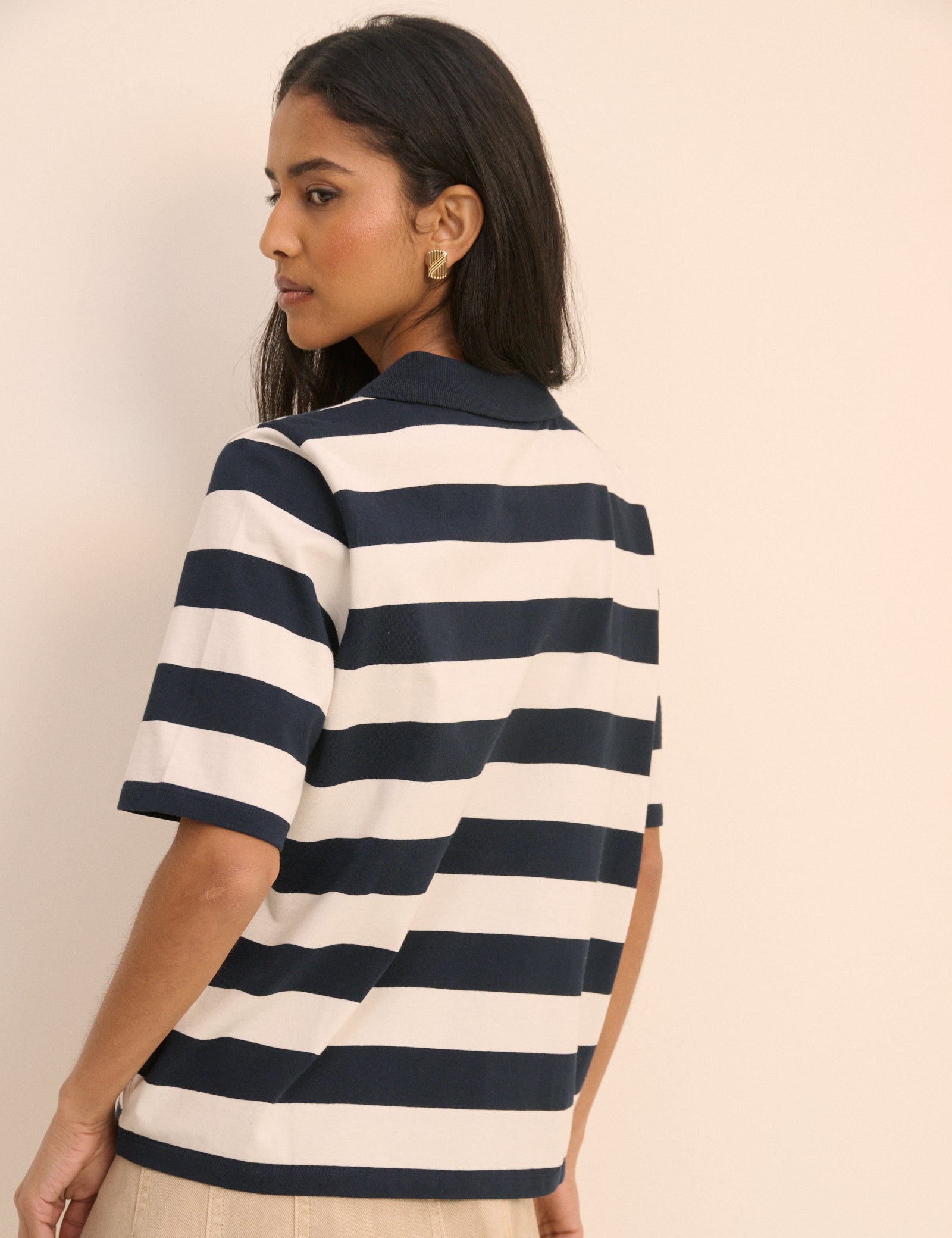 Striped Jersey Short Sleeve Polo Top