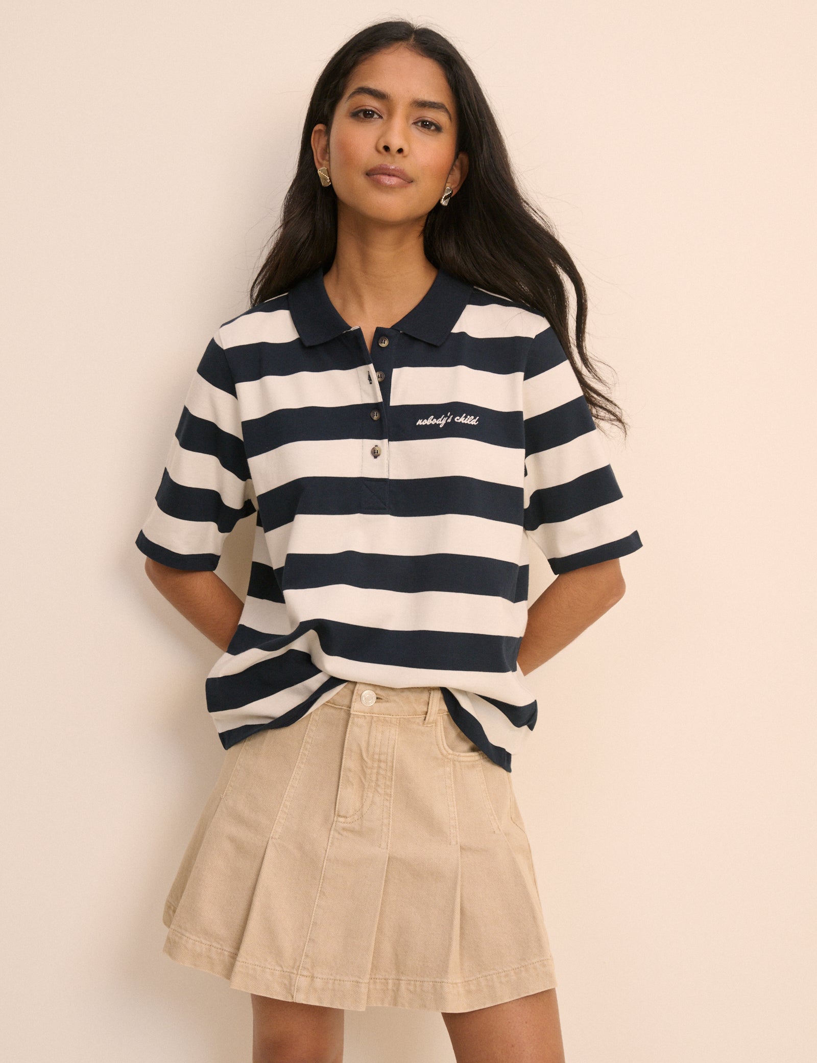 Striped Jersey Short Sleeve Polo Top