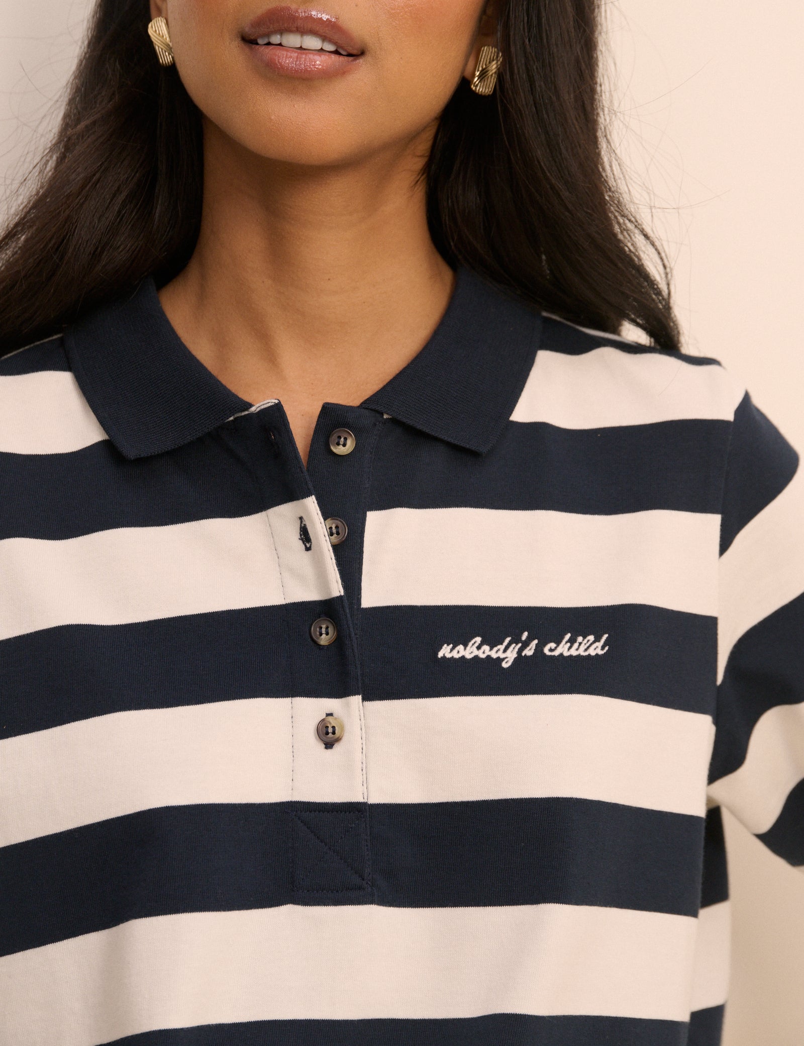 Striped Jersey Short Sleeve Polo Top