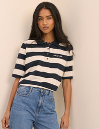 Striped Jersey Short Sleeve Polo Top