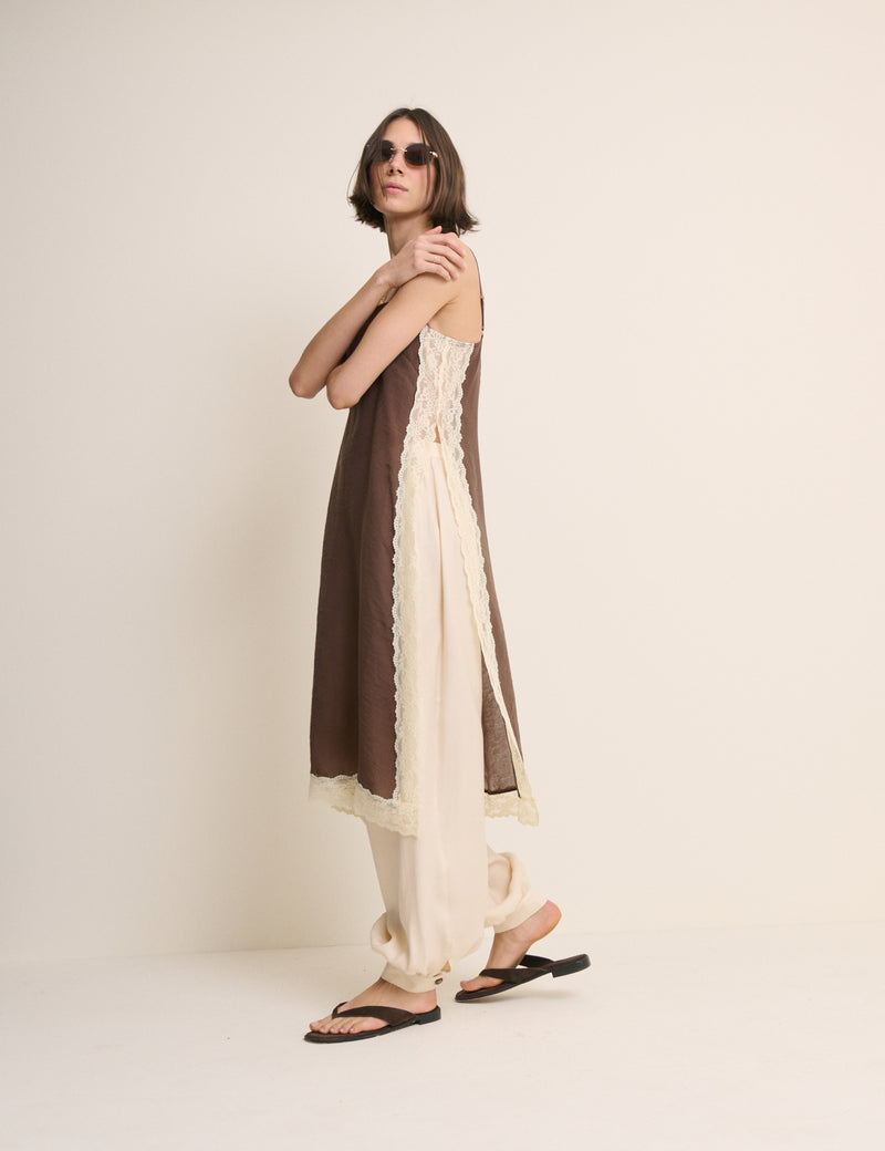 Brown Lace Trim Paulina Longline Cami