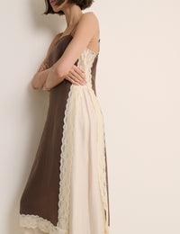 Brown Lace Trim Paulina Longline Cami