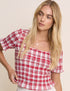 Red Check Shirred Frill Trim Top