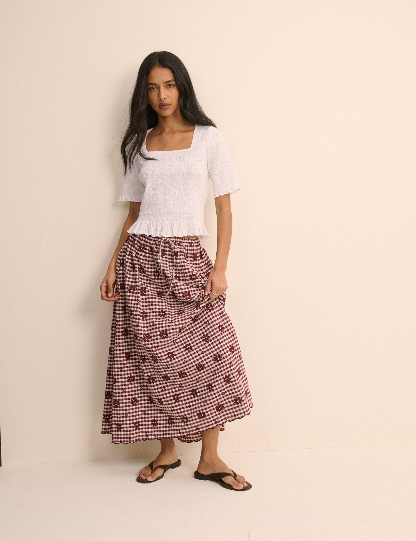 White Shirred Frill Trim Top