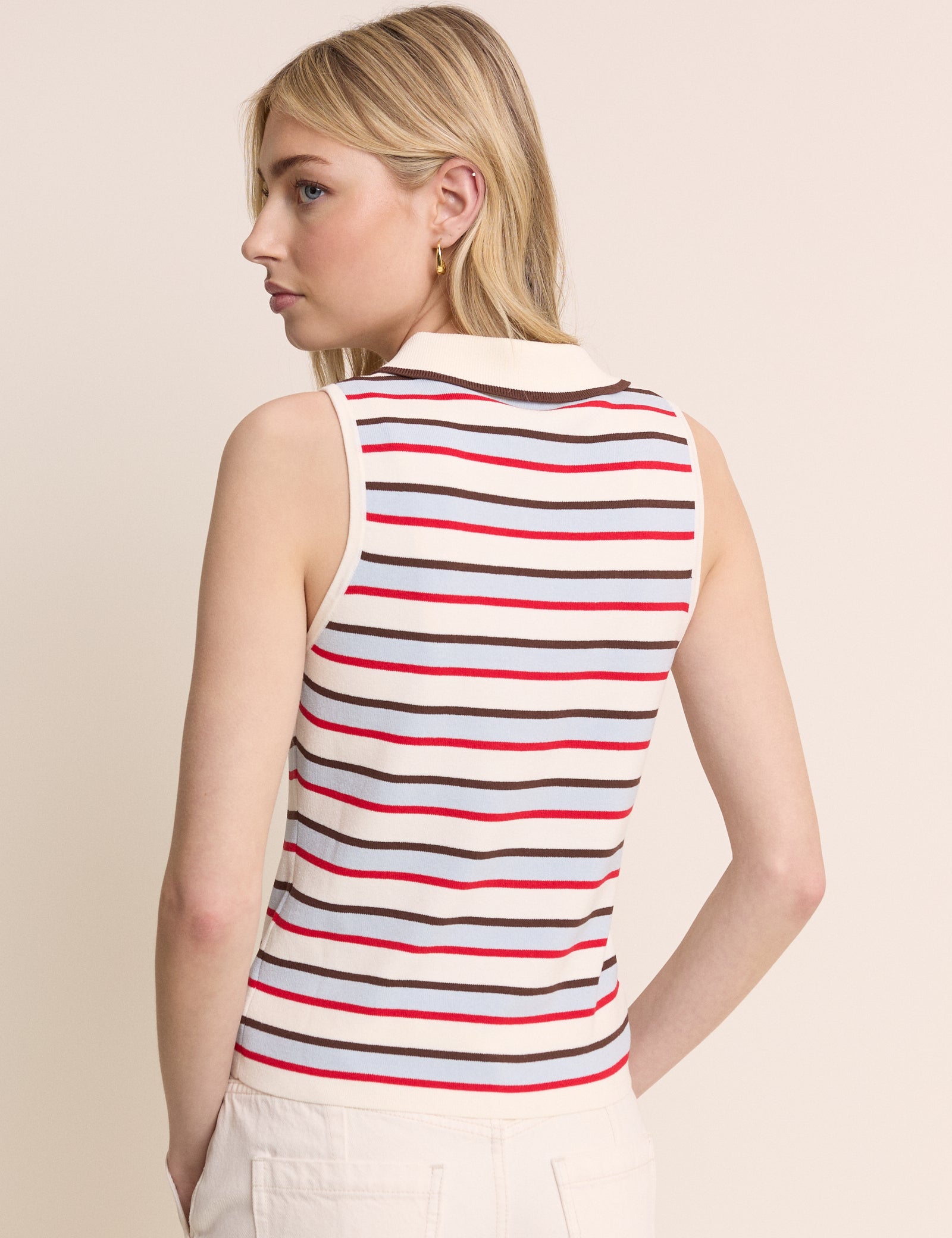 Yellow and Red Striped Collared Ribbed Vest