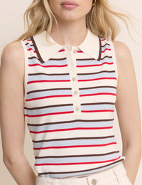 Yellow and Red Striped Collared Ribbed Vest