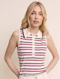 Yellow and Red Striped Collared Ribbed Vest