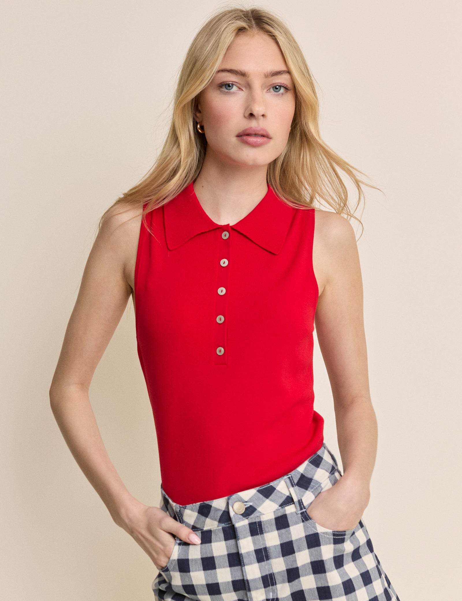 Red Collared Ribbed Vest