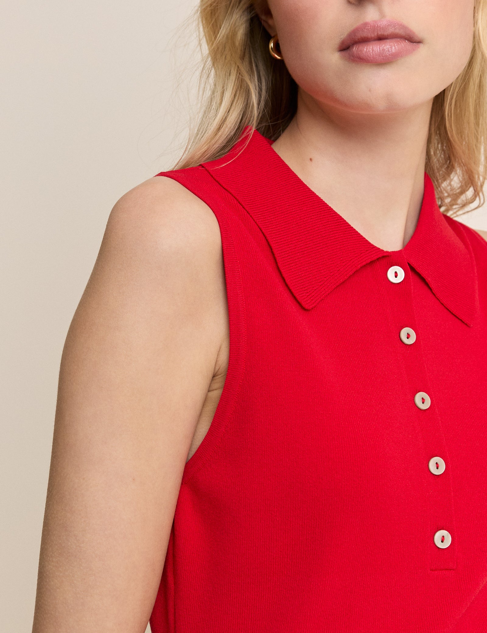 Red Collared Ribbed Vest