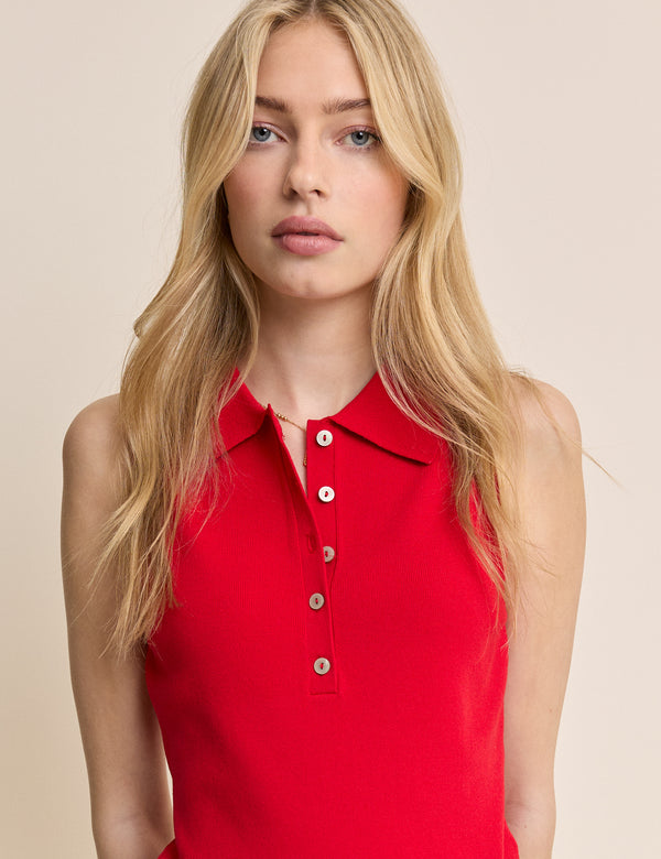 Red Collared Ribbed Vest