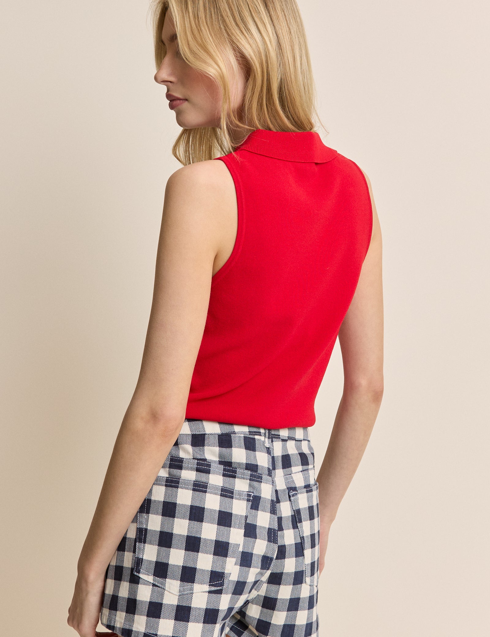 Red Collared Ribbed Vest