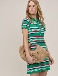 Green Striped Knitted Polo Dress
