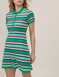 Green Striped Knitted Polo Dress