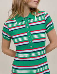 Green Striped Knitted Polo Dress