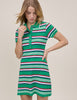 Green Striped Knitted Polo Dress
