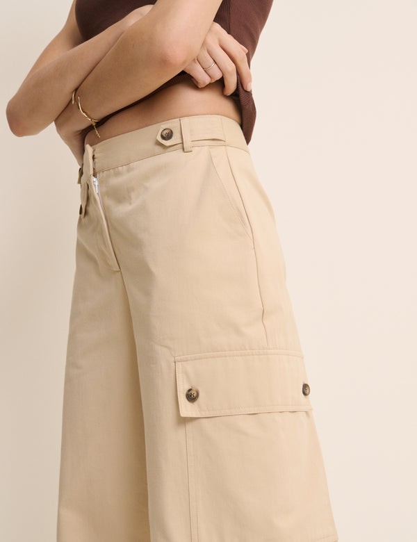 Beige Utility Pocket Wide Leg Trousers