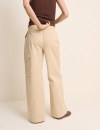 Beige Utility Wide Leg Trousers