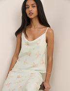 Mint Blue Floral Cowl Neck Satin Top