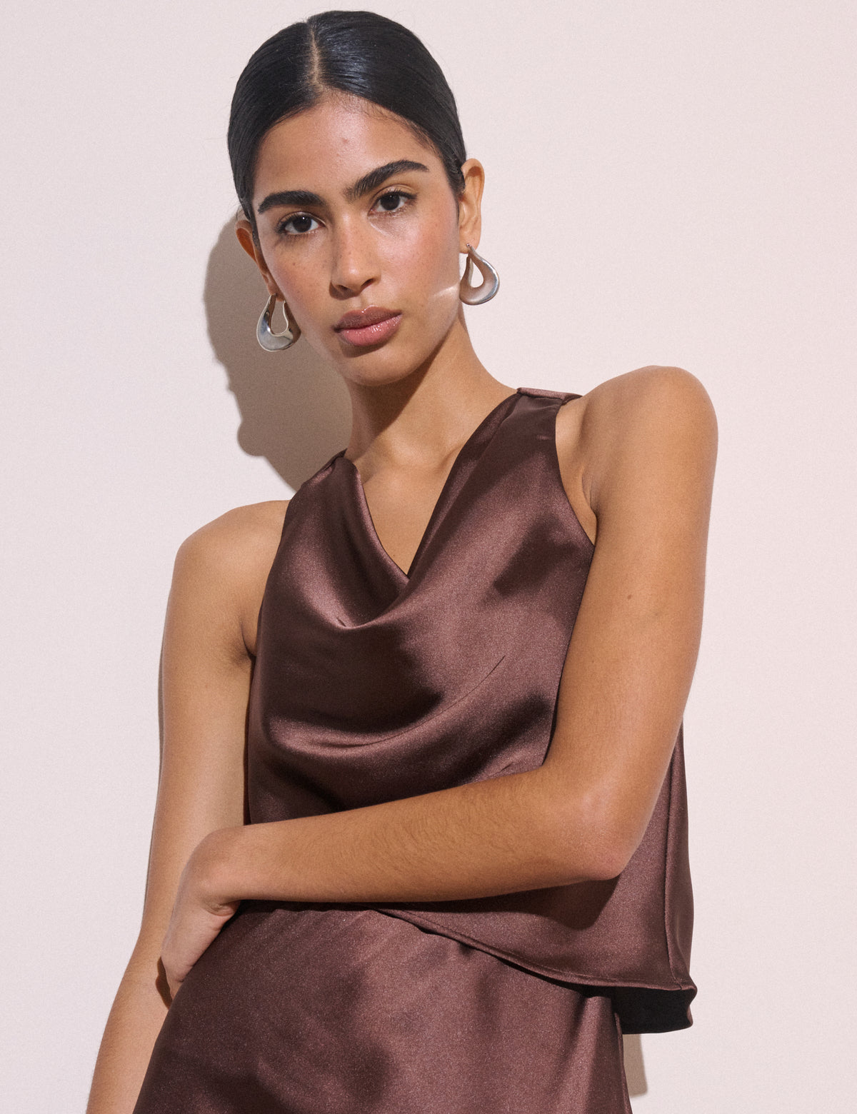 Brown Cowl Neck Top