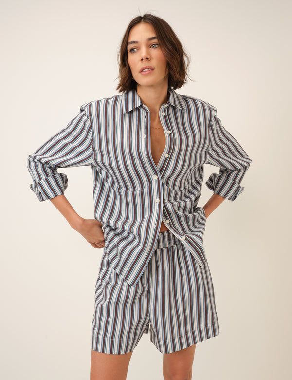 Blue And Brown Striped Shorts