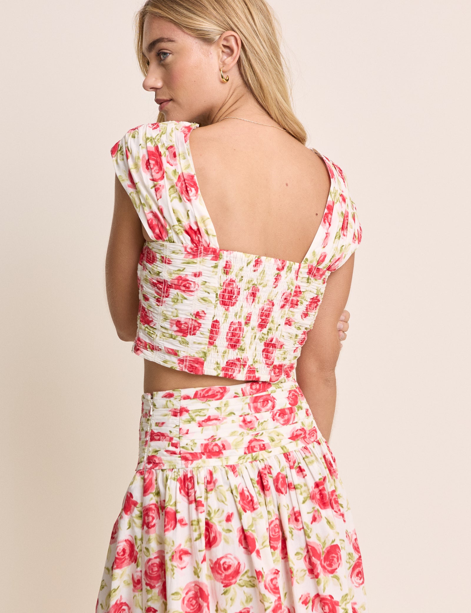 White and Red Floral Cropped Top