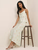 Mint Blue Floral Satin Maxi Skirt